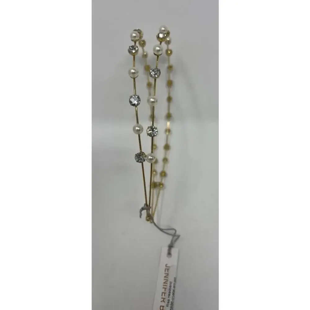 Jennifer Behr Double Row Pearl and Crystal Gold Headband